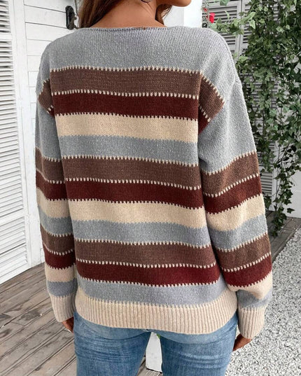 Colorblock Striped Casual Long Sleeve Sweater