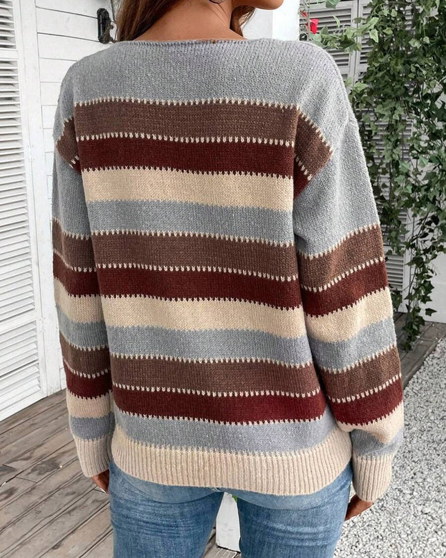 Colorblock Striped Casual Long Sleeve Sweater