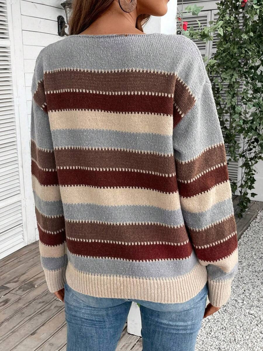 Colorblock Striped Casual Long Sleeve Sweater