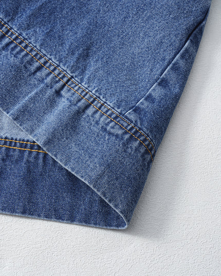 Blue Short Sleeve Collared Patched Pocket Denim Mini Dress