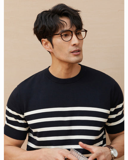 Summer New Short-sleeved Knitted Sweater Men's Striped Light Luxury Business Casual