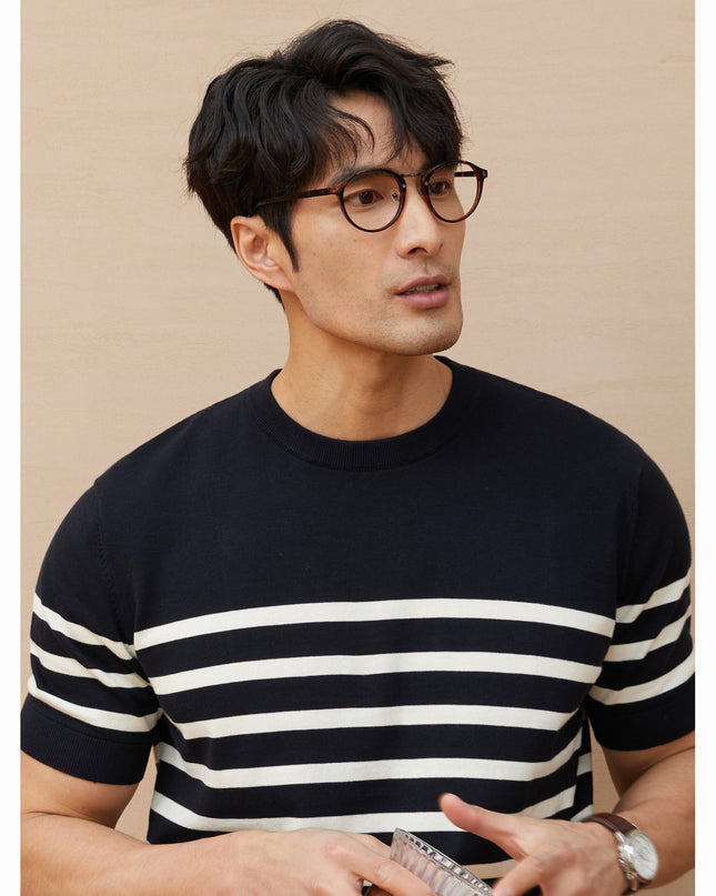 Summer New Short-sleeved Knitted Sweater Men's Striped Light Luxury Business Casual
