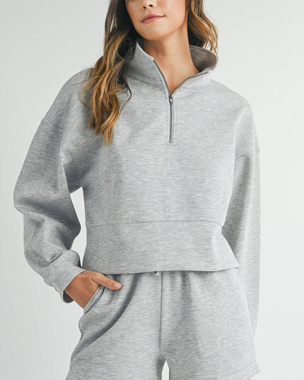 Light Grey Stand Neck Zipped Sweatshirt and Shorts Set