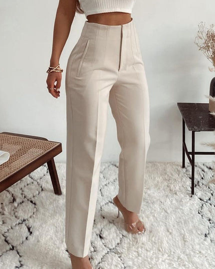 Pleated Casual High Waist Pure Color Slim-fit Basic Pants