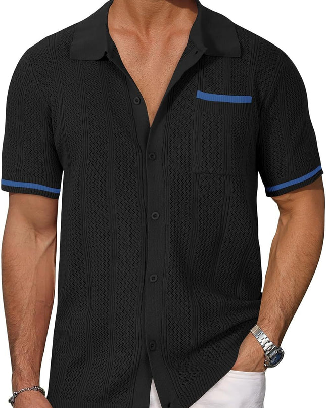 Short-sleeved Shirt Pocket Hollow Breathable Cool Summer Men's Casual Jacket Cardigan