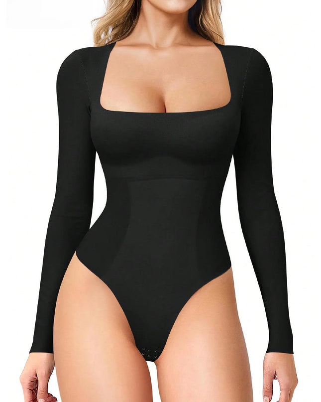 Women's Long Sleeve Square Neck Tummy Shaper Bodysuit