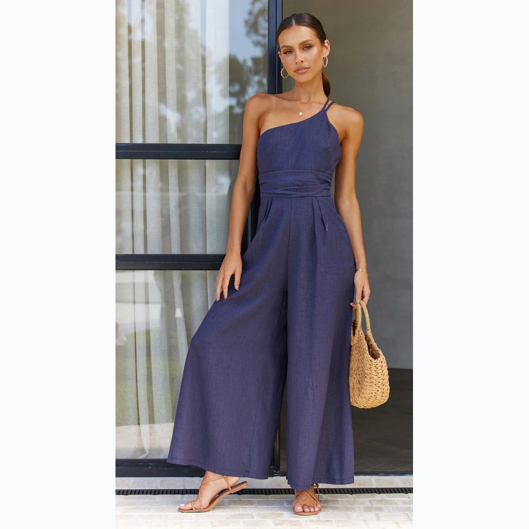 Loose Wide-leg Cotton And Linen Jumpsuit