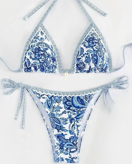 Womens Printed Two-Piece Swimsuit With Tie-Back Design