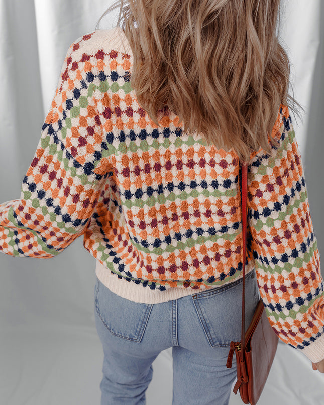 Multicolour Dotty Striped Pattern Knit Drop Shoulder Sweater