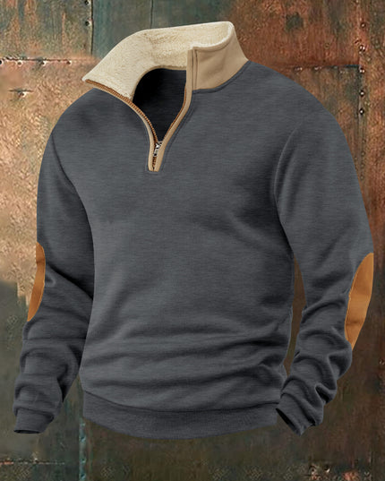 Retro Patchwork Half Cardigan Men's Long-sleeved Sweater