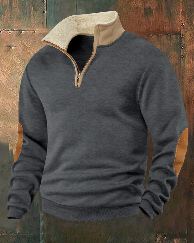 Retro Patchwork Half Cardigan Men's Long-sleeved Sweater