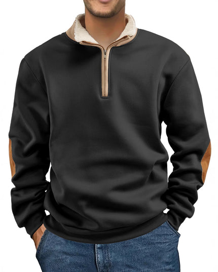 Retro Patchwork Half Cardigan Men's Long-sleeved Sweater