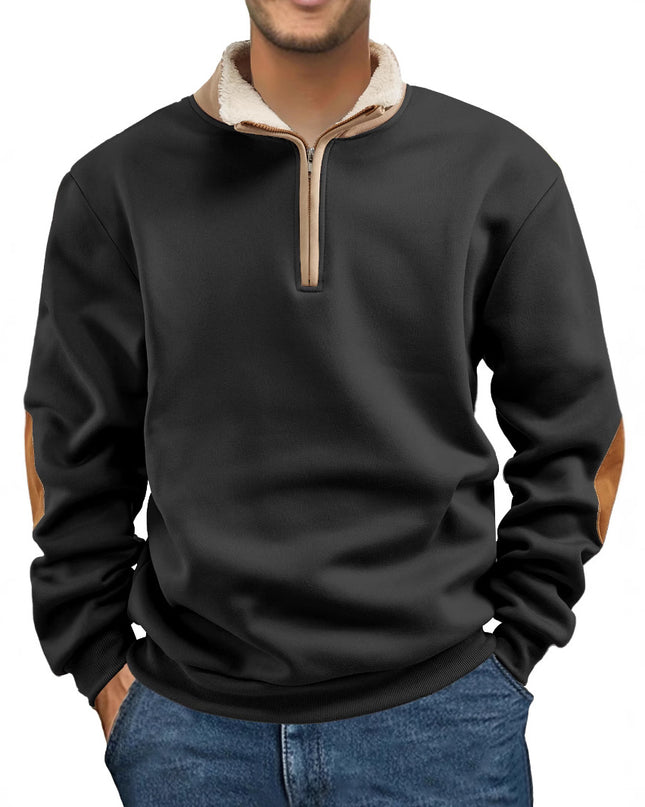 Retro Patchwork Half Cardigan Men's Long-sleeved Sweater