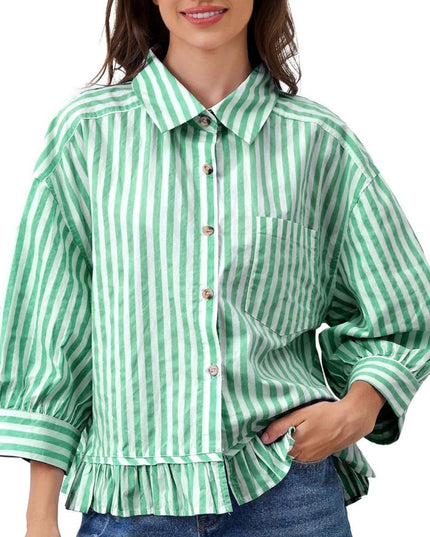 Loose-fitting Casual Top with Three-quarter Sleeves