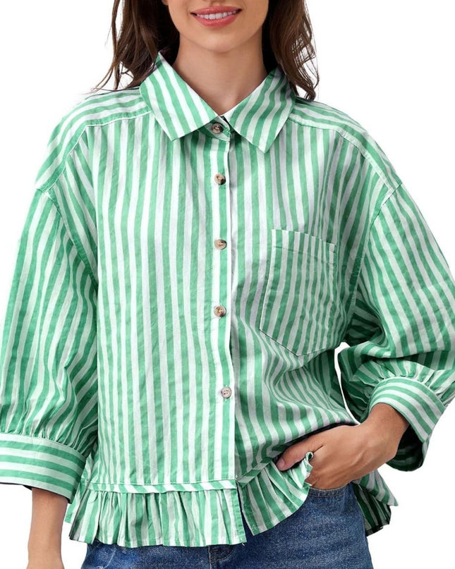 Loose-fitting Casual Top with Three-quarter Sleeves