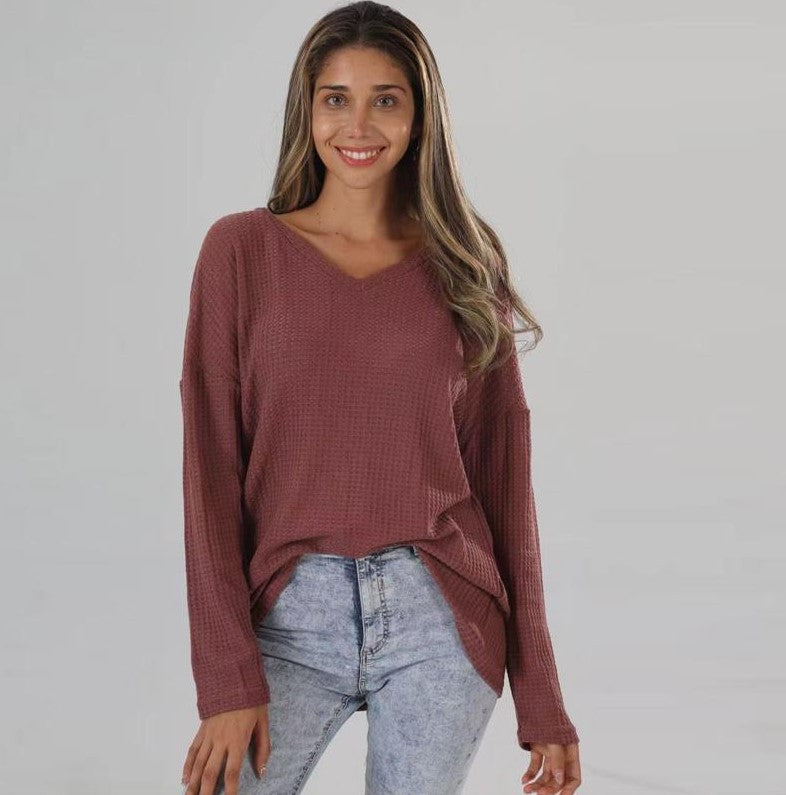 Loose V-neck Plus Size Knitted Shirt