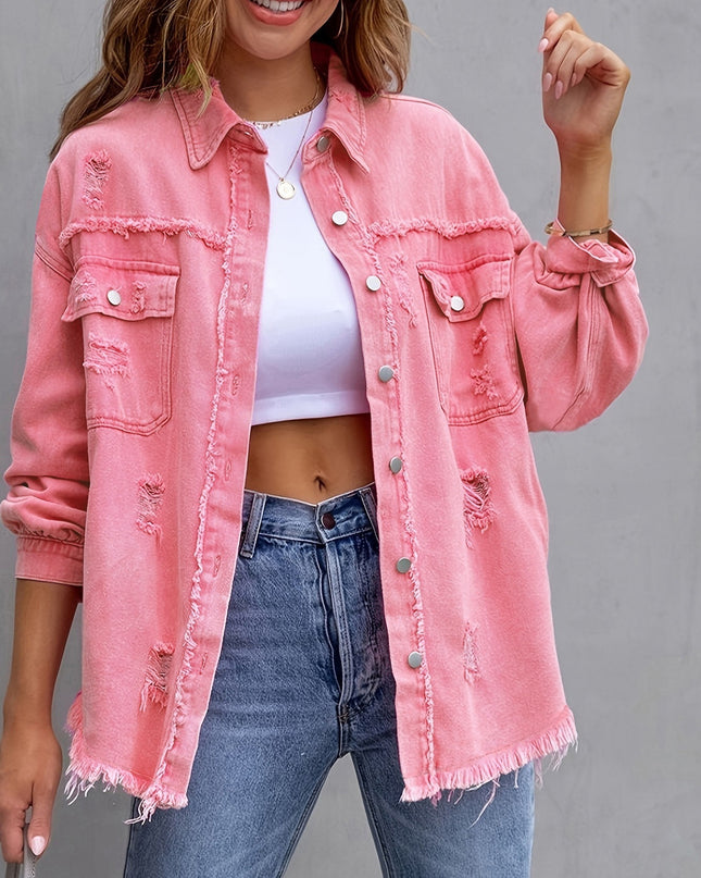 Fashion Ripped Shirt Jacket Female Autumn And Spring Casual Tops Womens Clothing
