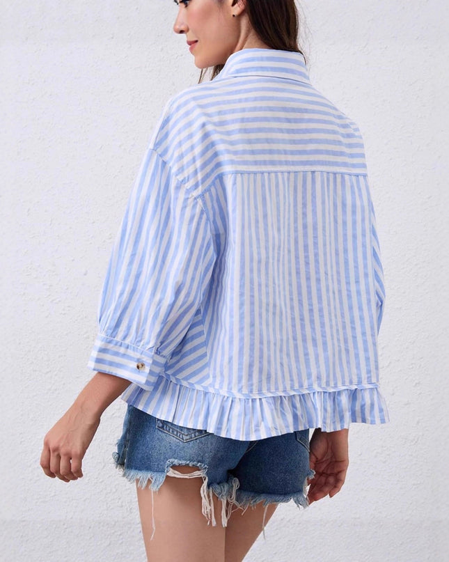Loose-fitting Casual Top with Three-quarter Sleeves