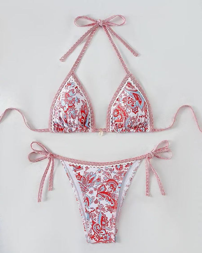 Womens Printed Two-Piece Swimsuit With Tie-Back Design