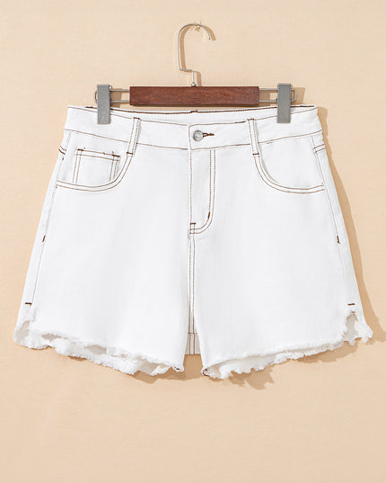 White Raw Hem High Waist Denim Shorts