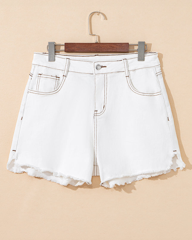 White Raw Hem High Waist Denim Shorts