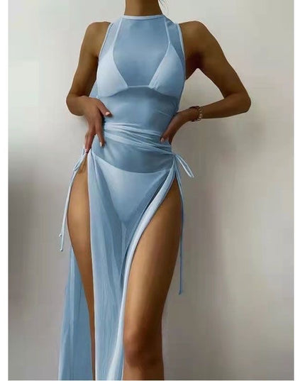 3 Piece set Swimsuit Solid Color Mesh with Split
