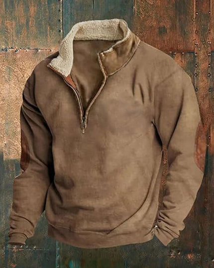 Retro Patchwork Half Cardigan Men's Long-sleeved Sweater