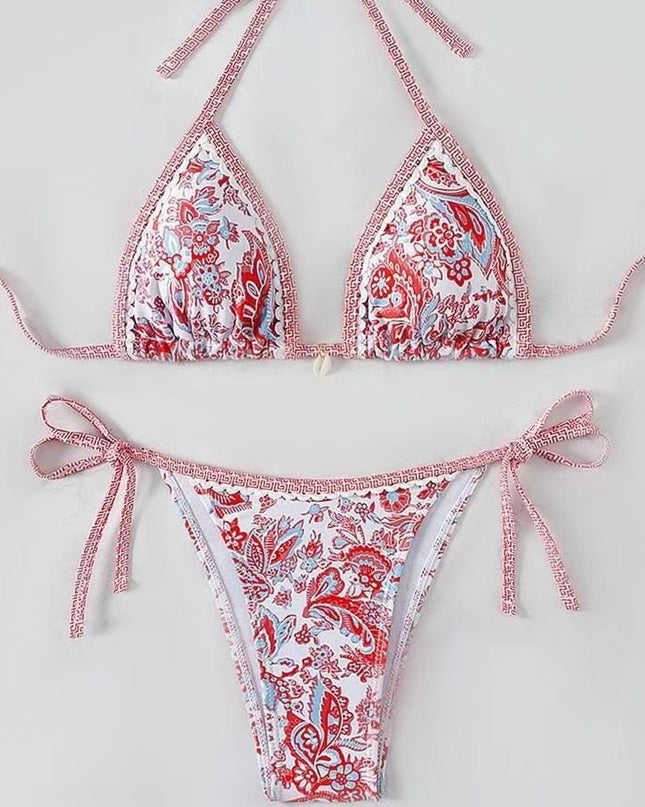Womens Printed Two-Piece Swimsuit With Tie-Back Design