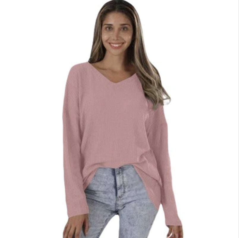 Loose V-neck Plus Size Knitted Shirt