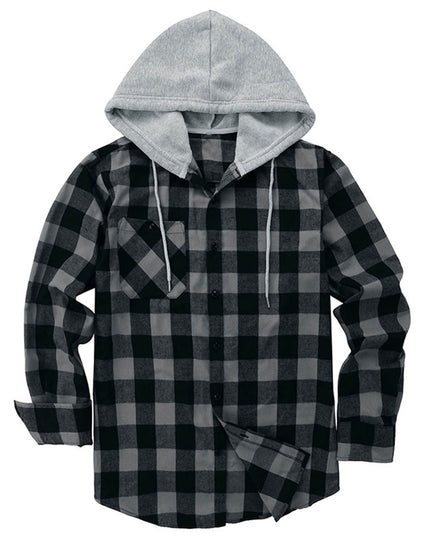 Hooded Plaid Shirt Men's Casual