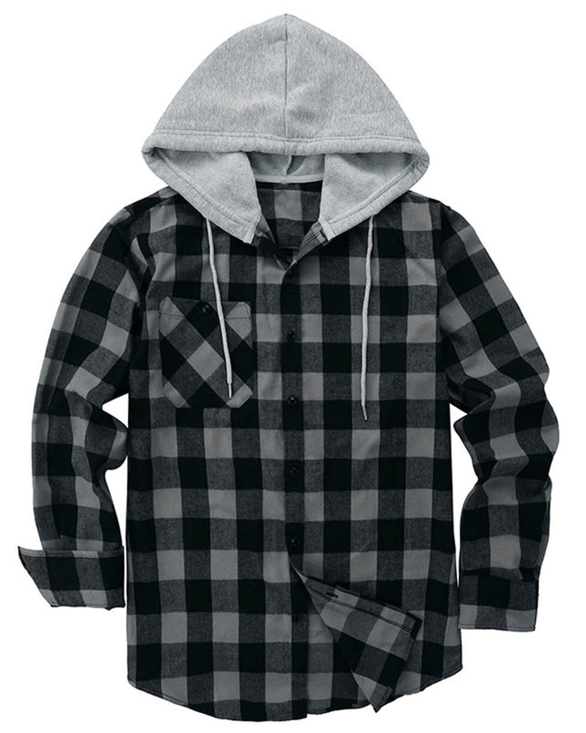 Hooded Plaid Shirt Men's Casual