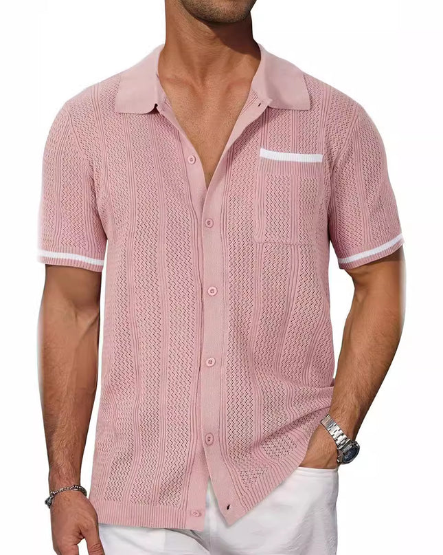 Short-sleeved Shirt Pocket Hollow Breathable Cool Summer Men's Casual Jacket Cardigan