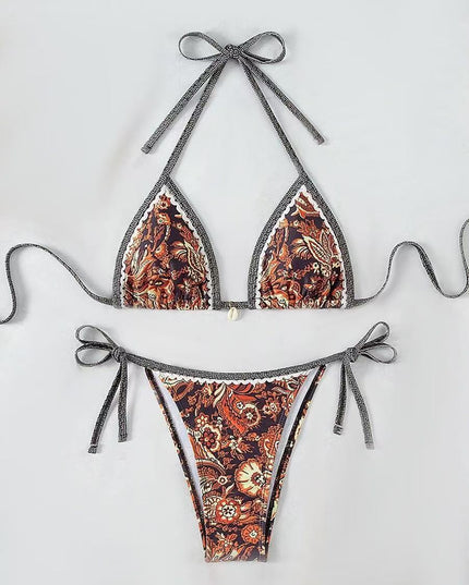 Womens Printed Two-Piece Swimsuit With Tie-Back Design