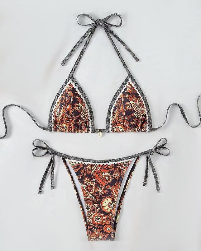 Womens Printed Two-Piece Swimsuit With Tie-Back Design