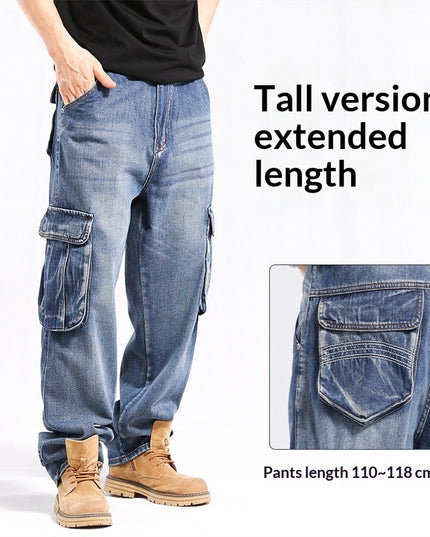 Tall Plus-size Stylish Wide-leg Jeans With Multiple Pockets