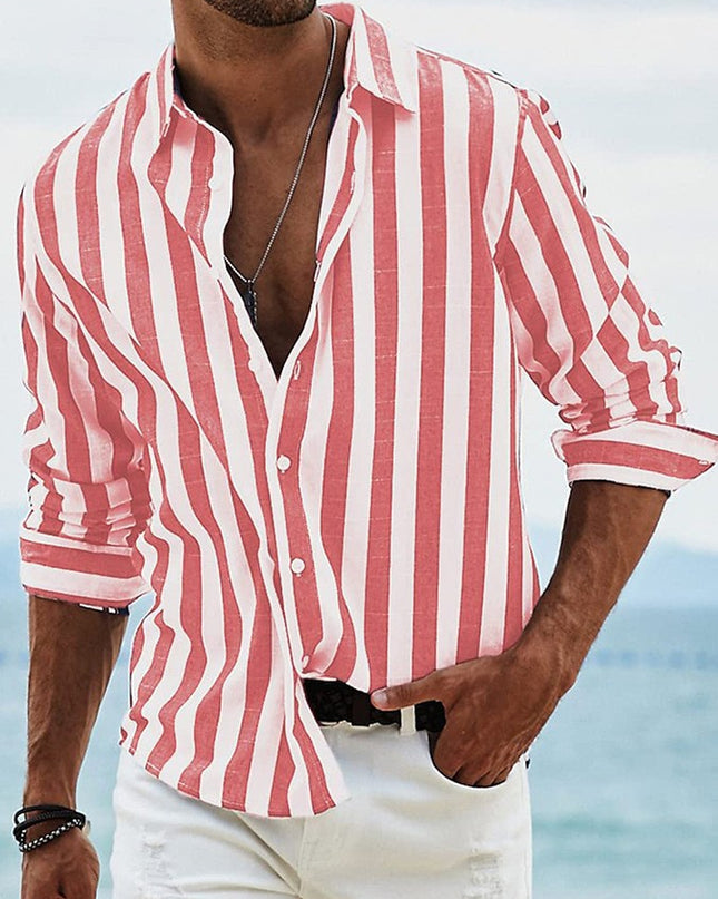 Men's Yarn-dyed Striped Casual Loose Long-sleeved Shirt