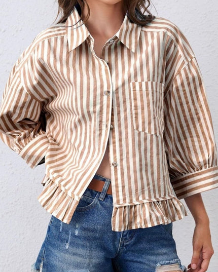 Loose-fitting Casual Top with Three-quarter Sleeves