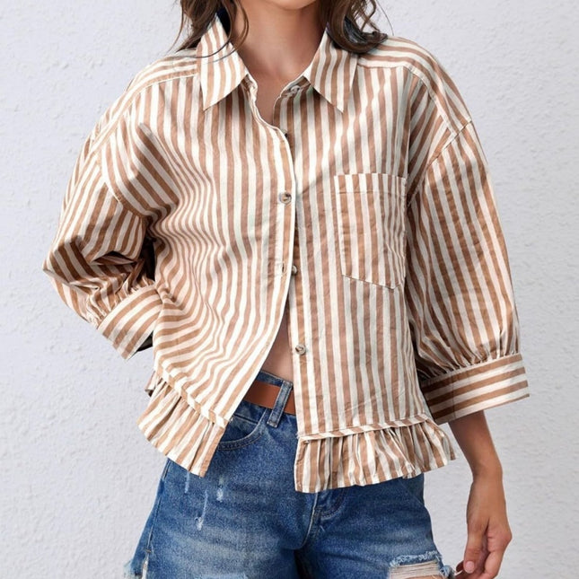 Loose-fitting Casual Top with Three-quarter Sleeves