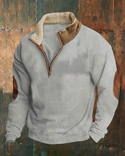 Retro Patchwork Half Cardigan Men's Long-sleeved Sweater