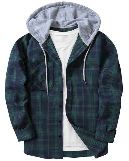 Hooded Plaid Shirt Men's Casual