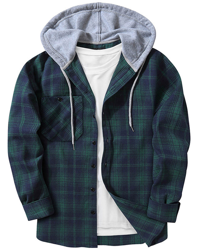 Hooded Plaid Shirt Men's Casual
