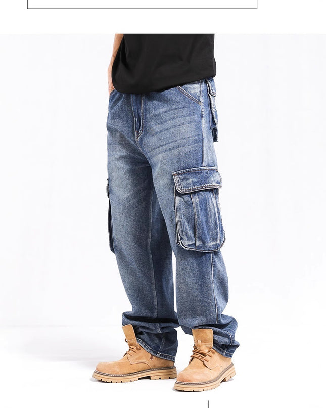 Tall Plus-size Stylish Wide-leg Jeans With Multiple Pockets