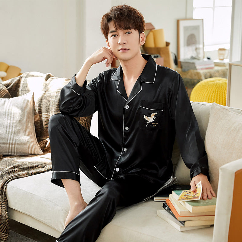 Ice Silk Couple Pajamas Spring And Summer Long-sleeved Printed Silk Pajamas