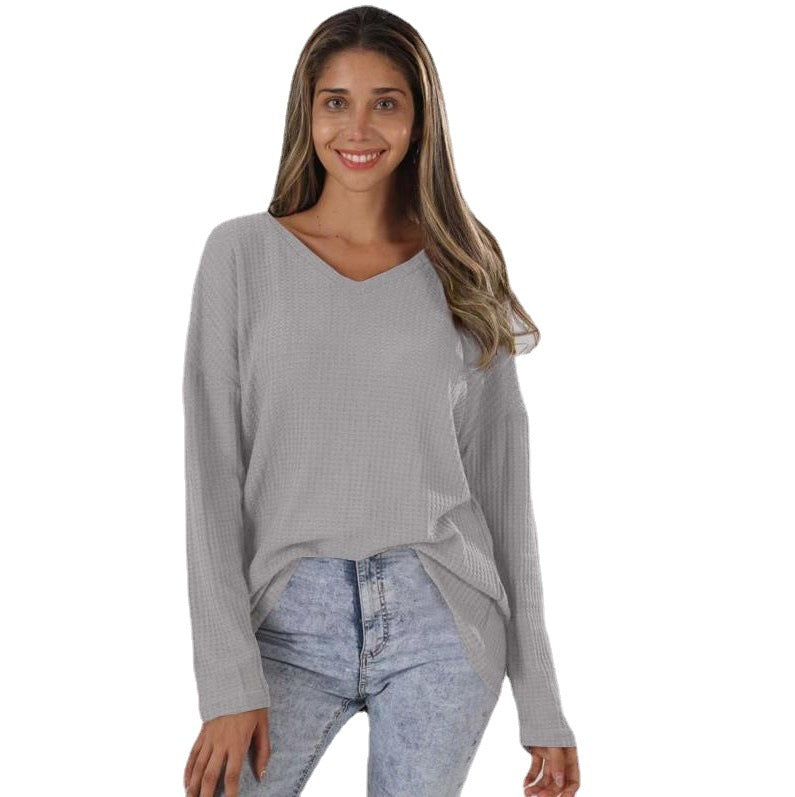 Loose V-neck Plus Size Knitted Shirt