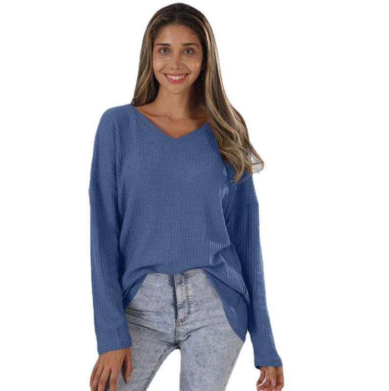 Loose V-neck Plus Size Knitted Shirt