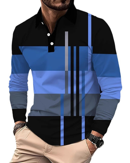 Men's Button Casual Slim Lapel 3D Printed Long Sleeve
