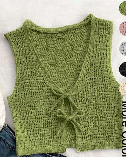 Women's Solid Color Tie Front Sweater Vest Casual Crochet