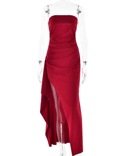 Strapless Split Long Dress Summer Fashion Pleated Bridesmaid Dress For Womens Party Wedding Clothing