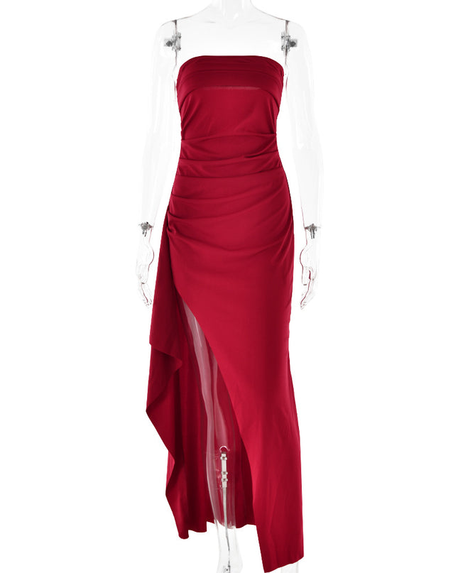 Strapless Split Long Dress Summer Fashion Pleated Bridesmaid Dress For Womens Party Wedding Clothing