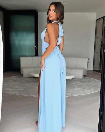 Halter neck Backless V-neck Slit Dress